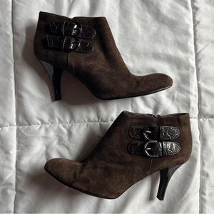 Zara Dark Brown Heeled Boots with Buckle Detail